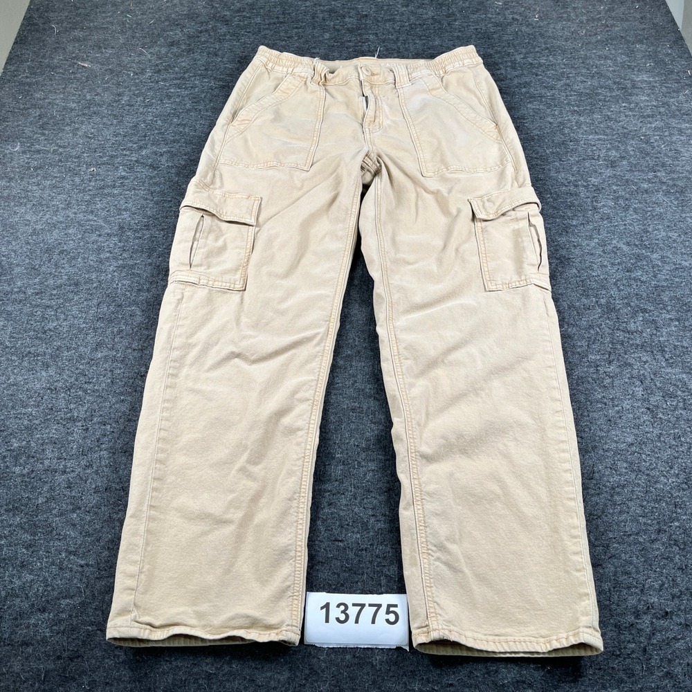 American Eagle Outfitters Cargo Pants Women 12 Beige Cotton Stretch Straight Leg